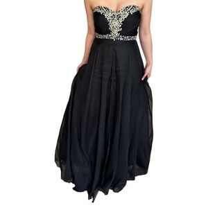 ✨Host Pick✨ BLACK CHIFFON PROM FORMAL EVENING GOWN WITH  RHINESTONE ACCENTS 4